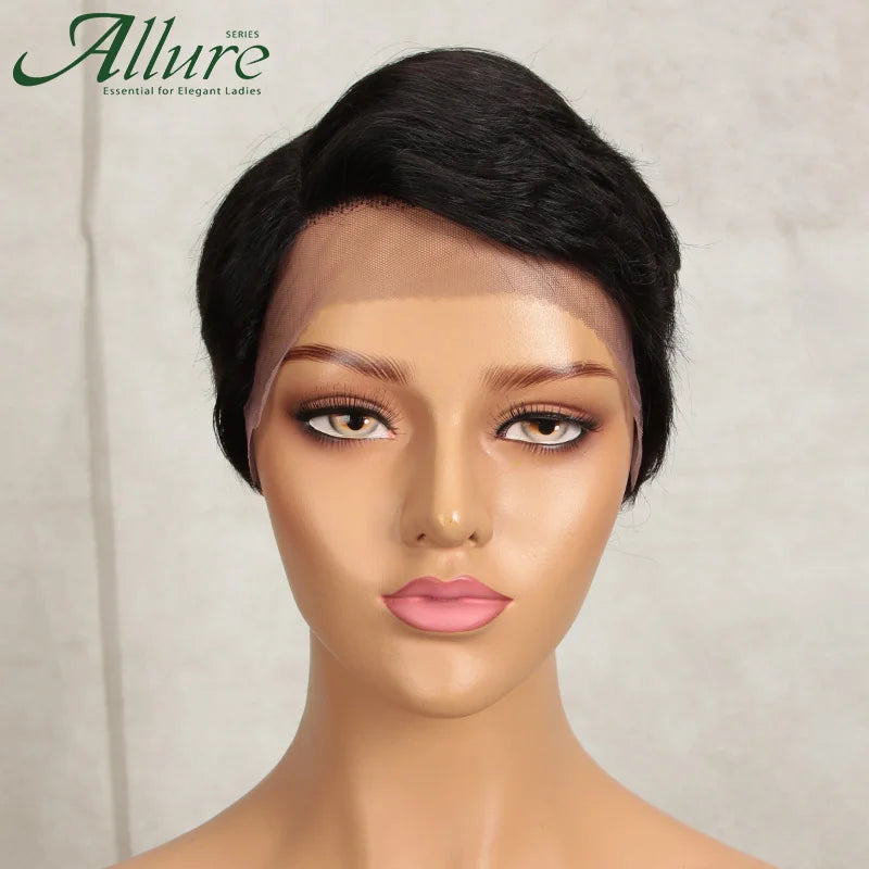 Short Pixie Cut Human Hair Wigs Natural Black Colored Hair T Part Lace Wig Brazilian Cheap Blonde 613 Ombre Remy Hair Wig Allure