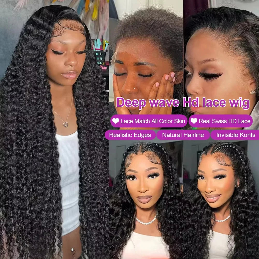 250% Deep Wave 13x6 HD Lace Frontal Wig Brazilian Curly Human Hair Wigs For Women Lace Front Human Hair Wig Pre Plucked 34 Inch