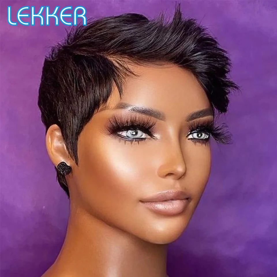 Lekker Ready to Wear Short Pixie Cut 13x1 Side Part Lace Front Human Hair Wigs For Women Glueless Brazilian Remy Hair Bob Wigs