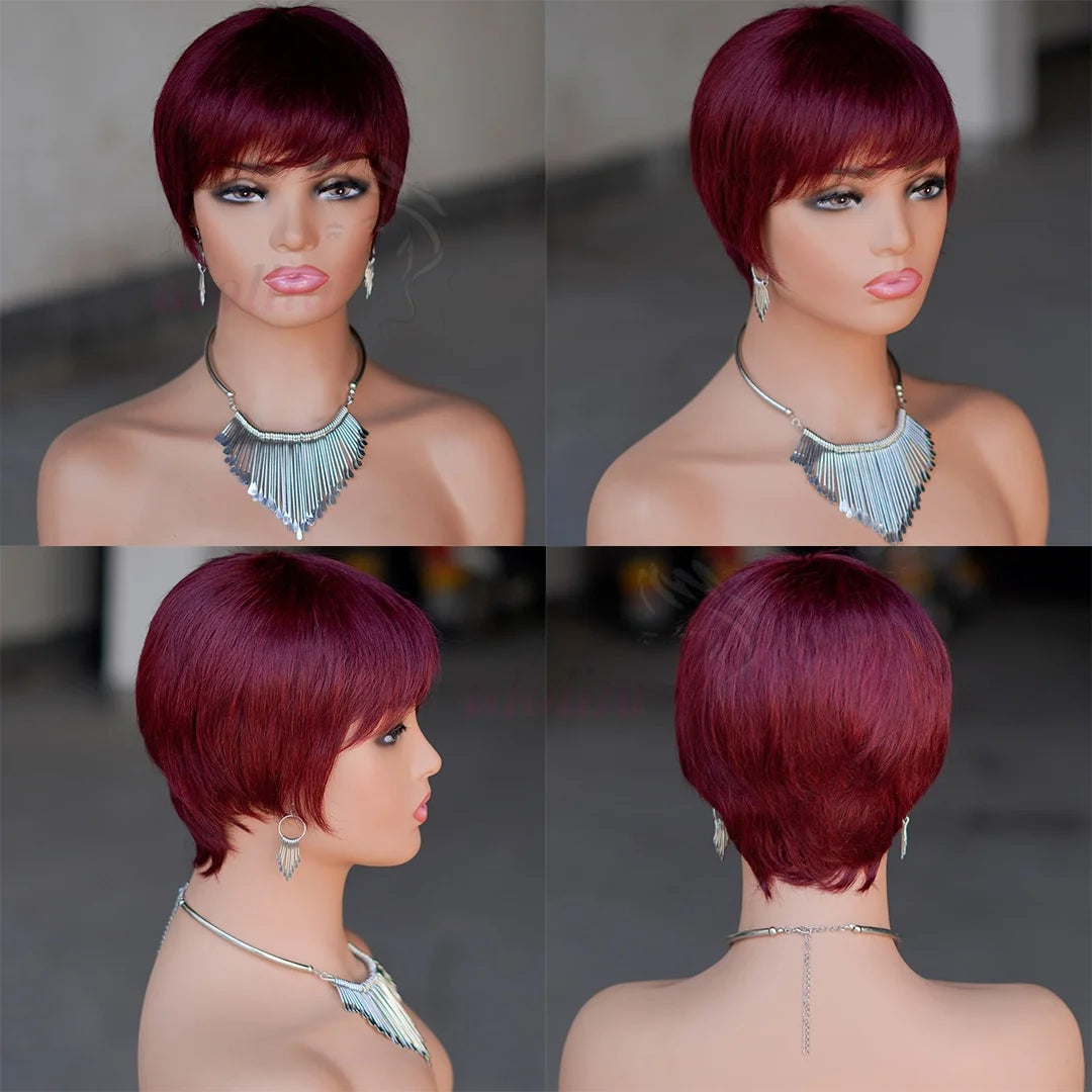 Short Straight Bob Wig Pixie Cut Wig Human Hair For Women With Bangs Brazilian Virgin Hair Non Lace front Cheap Wig Wholesale