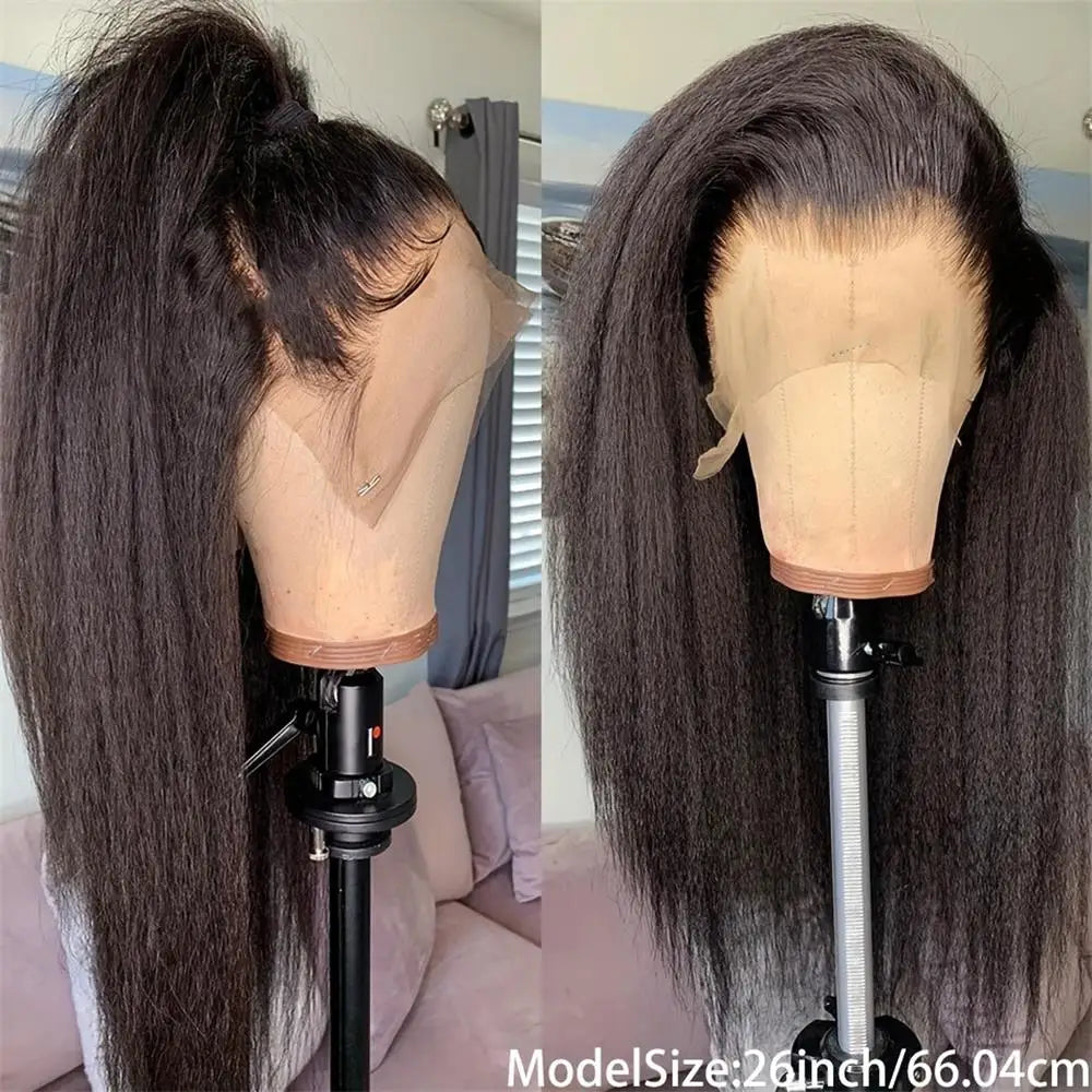 Kinky Straight 13x4 Transparent Lace Front Wigs Pre Plucked Yaki Straight Brazilian Lace Frontal Human Hair Wigs For Woman Wigs