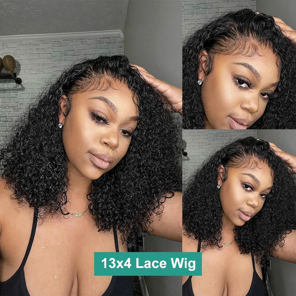 13x4 Bob Wigs Jerry Curly Short Human Hair Natural Black Brazilian Deep Curly Wigs For Black Woman