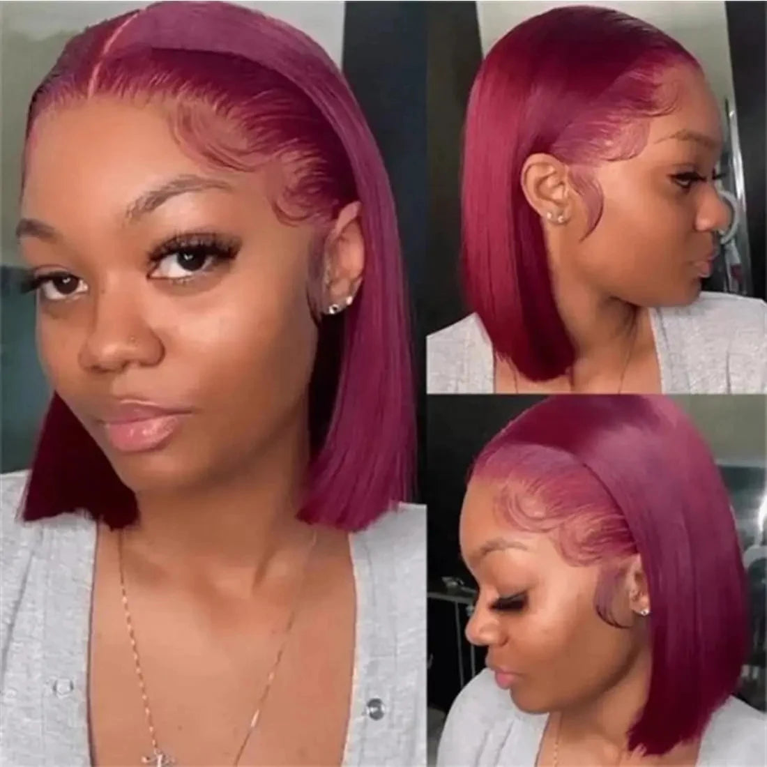 99J Burgundy 13x4 HD Transparent Lace Frontal Bob Wigs Short Straight Bob Wig Pre Plucked 200% Density Brazilian Human Hair Wigs