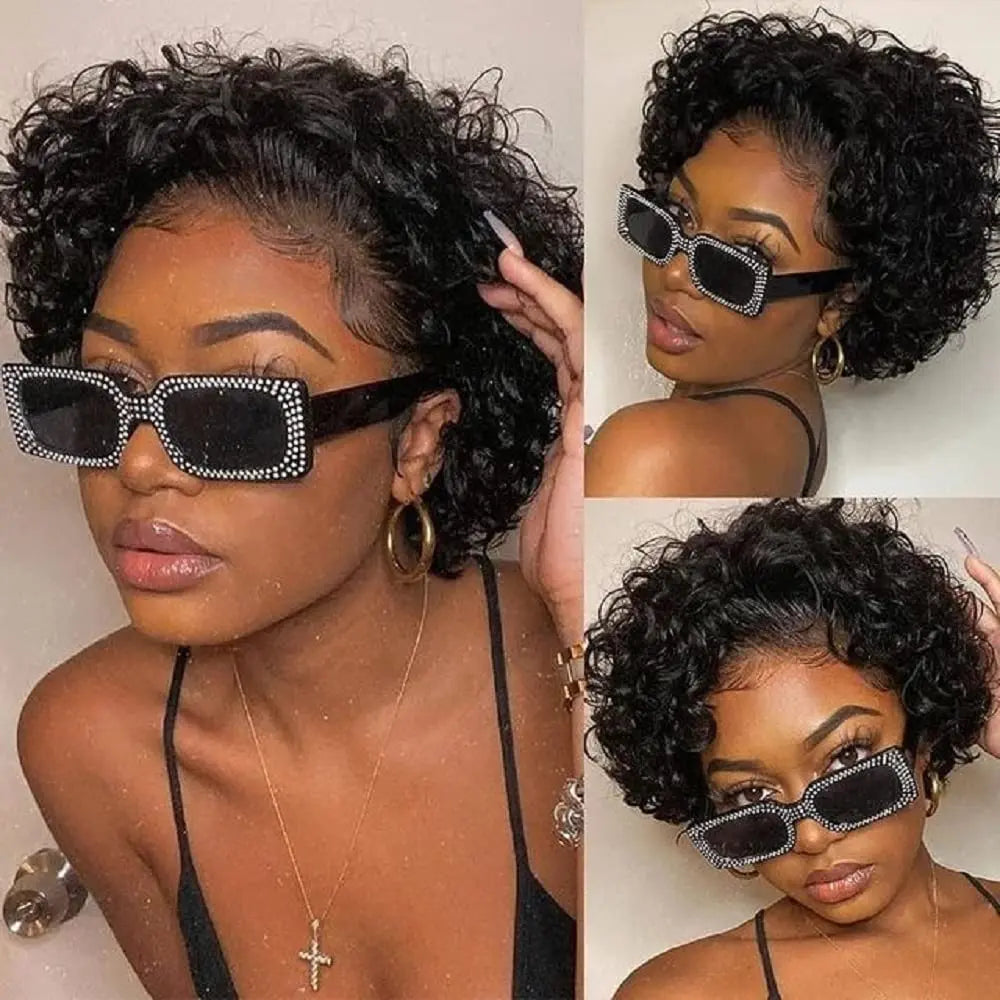 Pixie Curls 100% Human Hair Pixie Cut 13x4 Lace Frontal Wigs Short Bob Human Hair Wig Transparent Lace Front Human Hair Wig