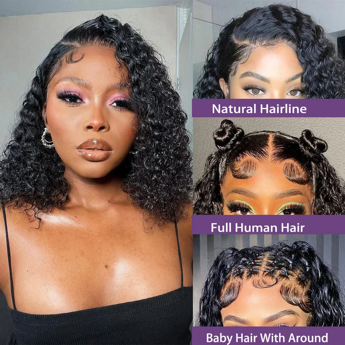 Water Wave 13x4 Bob Wigs Curly Deep Wig 100% Human Hair Wig 4x4 Lace Frontal Wigs For Women Pre Plucked 12 14 16 Inch Human Hair