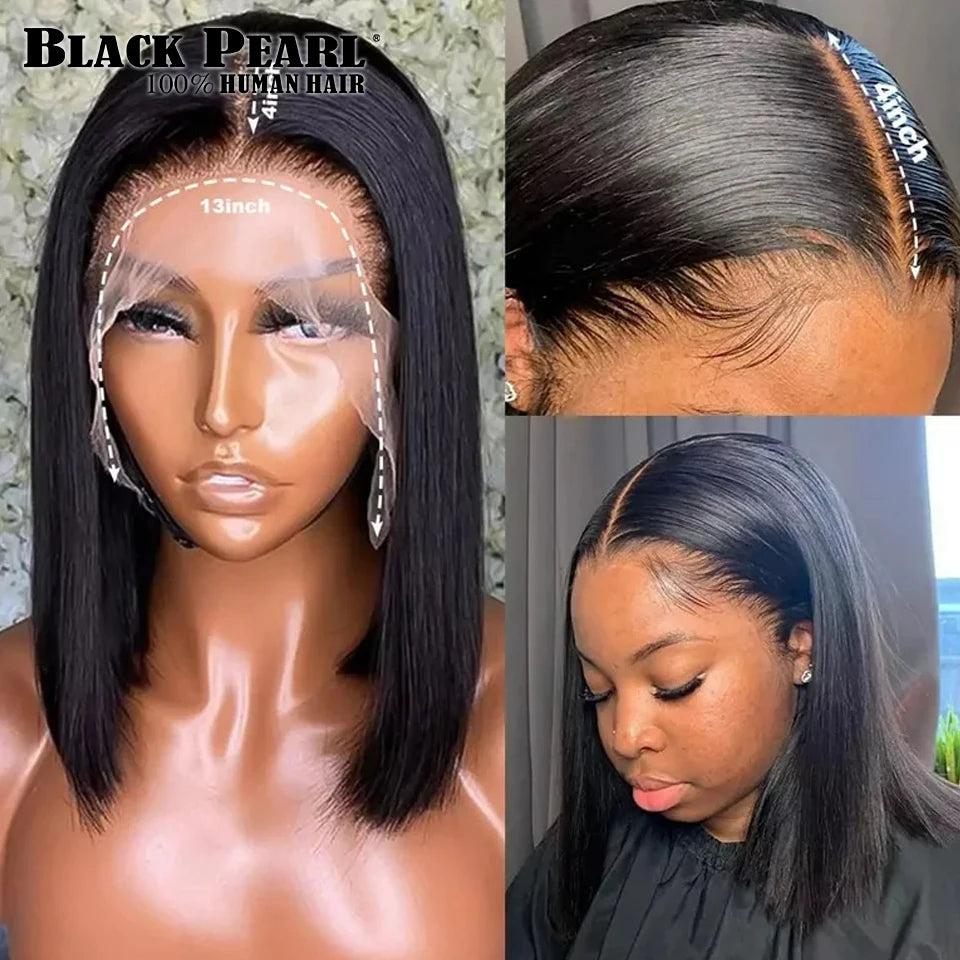 Black Pearl Brazilian Short Bob Wigs 100% Human Hair HD Transparent Lace Front Wigs For Black Women Pre Plucked with Baby Hair