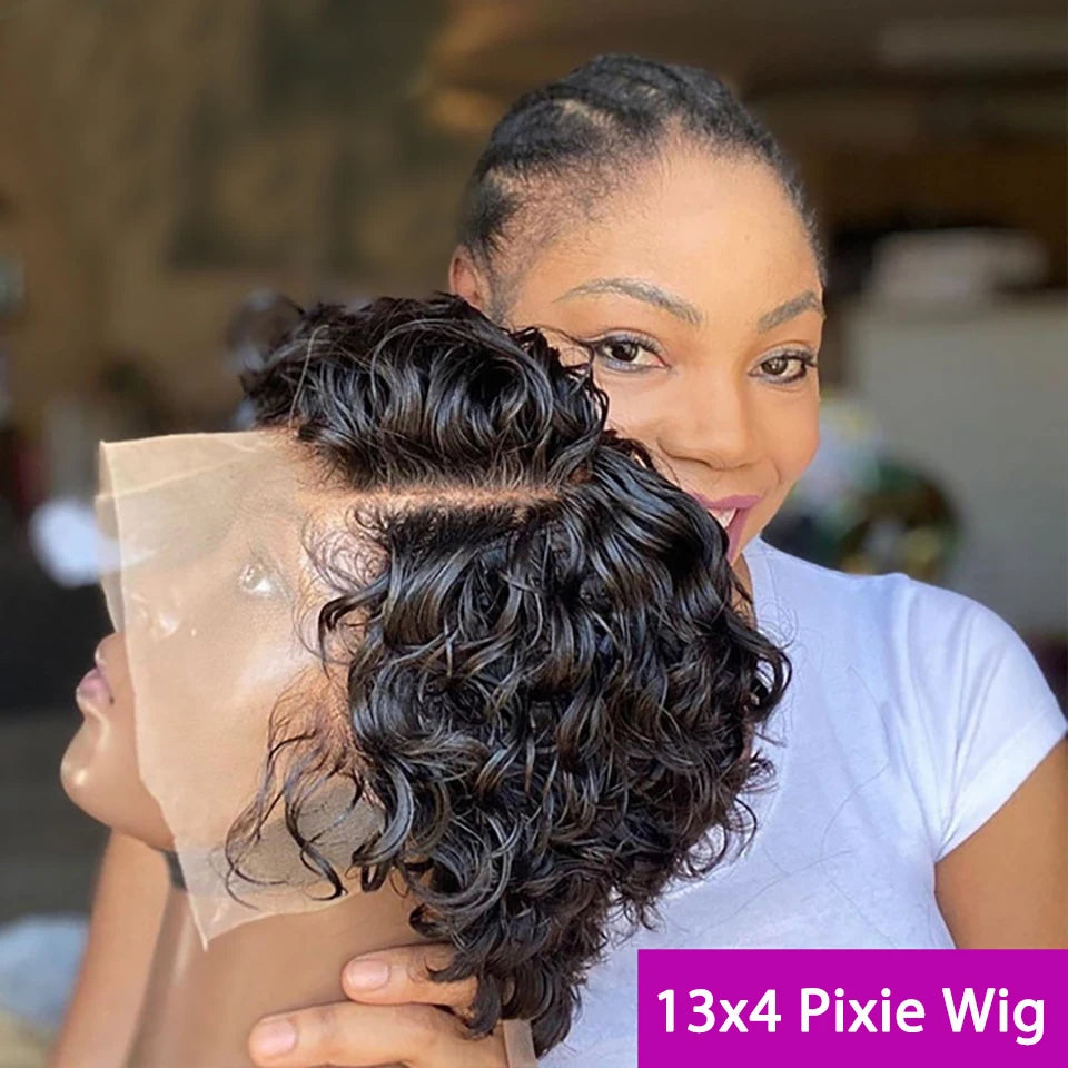 Pixie Curls 100% Human Hair Pixie Cut 13x4 Lace Frontal Wigs Short Bob Human Hair Wig Transparent Lace Front Human Hair Wig