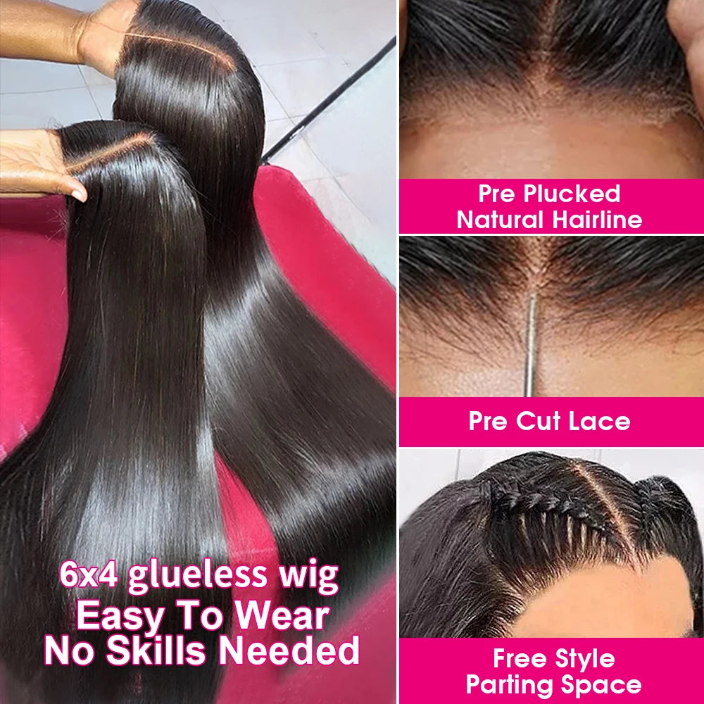 40 Inch Wear Go Glueless Wig 13x6 HD Transparent Bone Straight Lace Front Wigs Ready To Go 4x4 6x4 HD Glueless Wigs Pre plucked