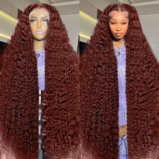 Reddish Brown Deep Wave Frontal Wig Transparent 13x4 Lace Frontal Wig Brown 13x6Lace Front Wig Colored Deep Curly Human Hair Wig