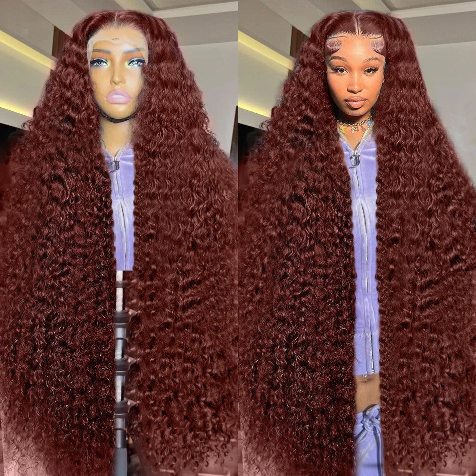 Reddish Brown Deep Wave Frontal Wig Transparent 13x4 Lace Frontal Wig Brown 13x6Lace Front Wig Colored Deep Curly Human Hair Wig