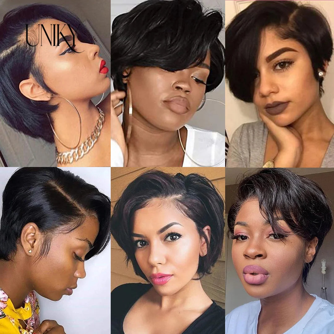 1B 30 Blonde Short Bob Pixie Cut Wig Straight Human Hair Wigs T Part Transparent Lace Wig For Black Women Straight Short Bob Wig