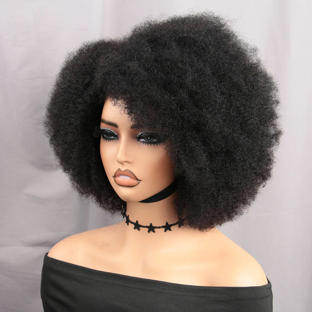 Afro Kinky Curly Lace Front Wig Natural Color Afro Bob Human Hair Natural Hairline 13X4X2 250% Density Short Human Hair Wigs