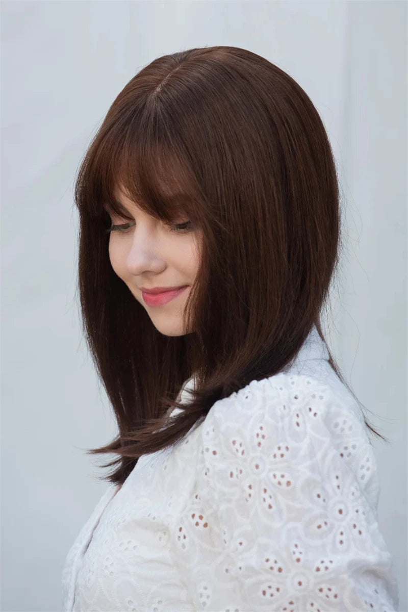 Chocolate Brown Straight Bob Wigs 13x1 HD Transparent Lace Front Wig for Women Natural Black Brown Real Human Bob Wig with Bangs