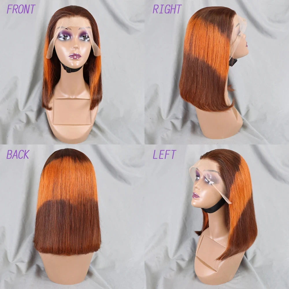 10-16 Inch 200% Density Straight Bob Wigs 30T4 Ombre Transparent 13x4 Lace Frontal Wigs Brazilian Remy Human Hair Wigs for Women