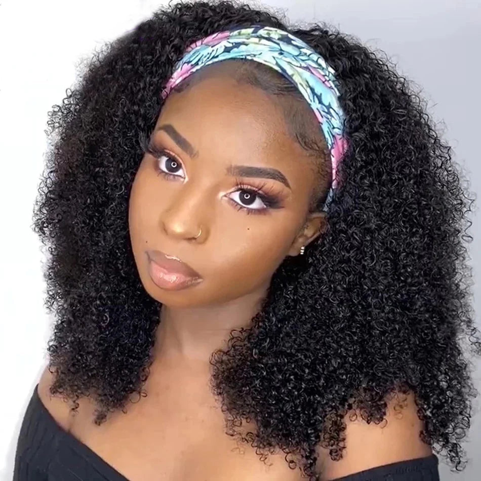 Headband Wig Human Hair Afro Kinky Curly Human Hair Wigs For Women Short Bob Wig Kinky Curly Human Hair Wigs None Lace Gluelees