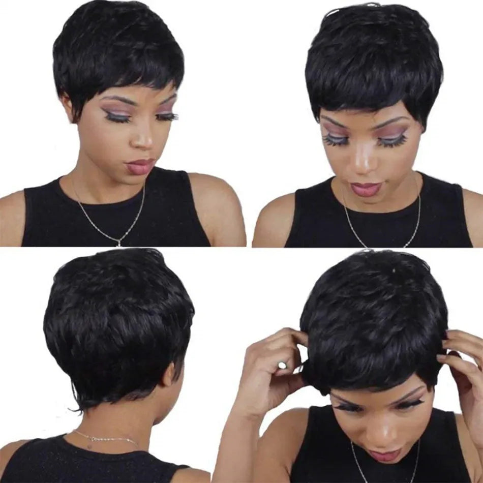 Pixie Cut Wig Full Machine Made perruque cheveux humain Short Bob парики женские Cheap No Lace Brazilian Remy Hair wig for Women