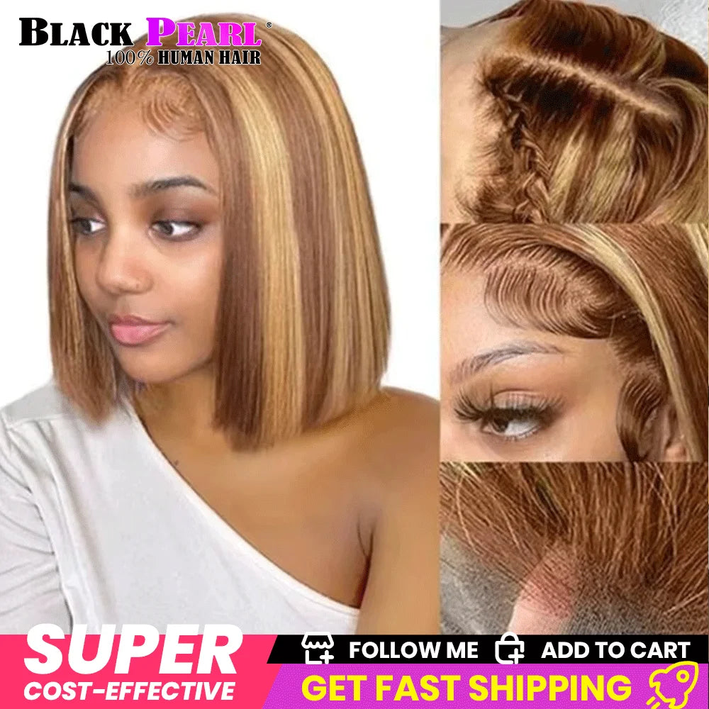 Peruvian Highlight P4/27 Bob Lace Front Wigs 100% Human Hair Wigs Bob Lace Wigs For Women Ombre Blonde Straight Lace Closure Wig