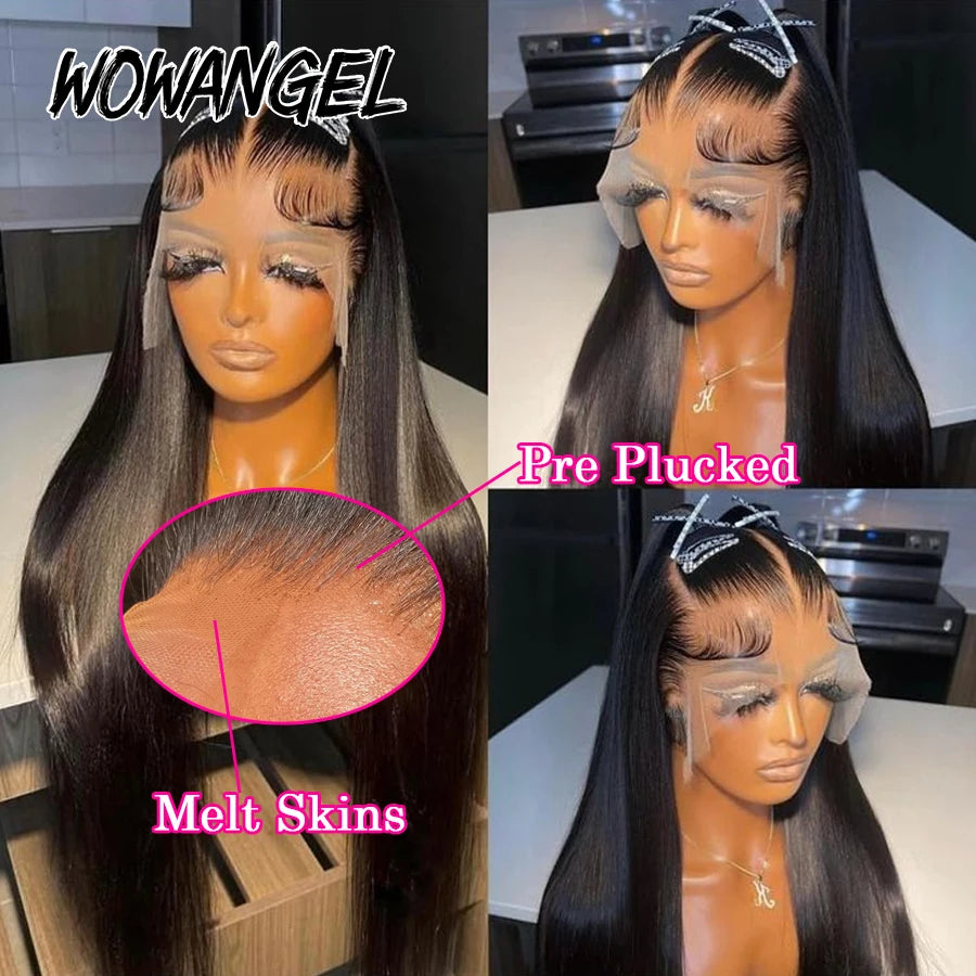 Wow Angel 250% 13x4 HD Lace Silk Straight Wigs 34in Human Hair Lace Frontal Wig Skins Melted Deep Parting Remy Hair For Women