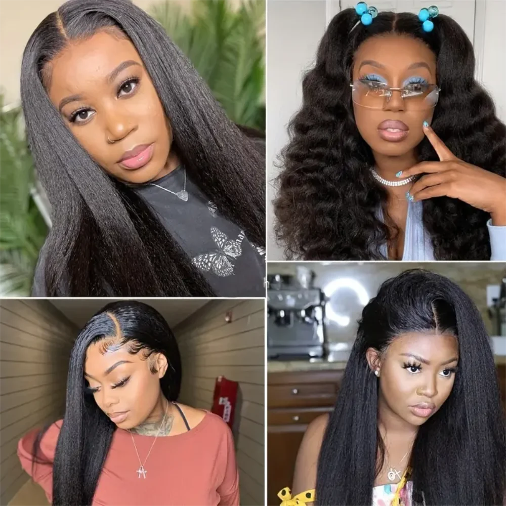 Kinky Straight 13x4 Transparent Lace Front Wigs Pre Plucked Yaki Straight Brazilian Lace Frontal Human Hair Wigs For Woman Wigs