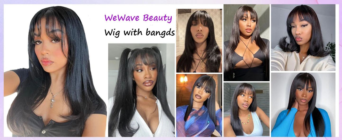 Bone Straight Human Hair Bob Wigs Full Machine With Bangs Glueless 100% Brzailian For Women Choice None Lace Front Cheap On Sale