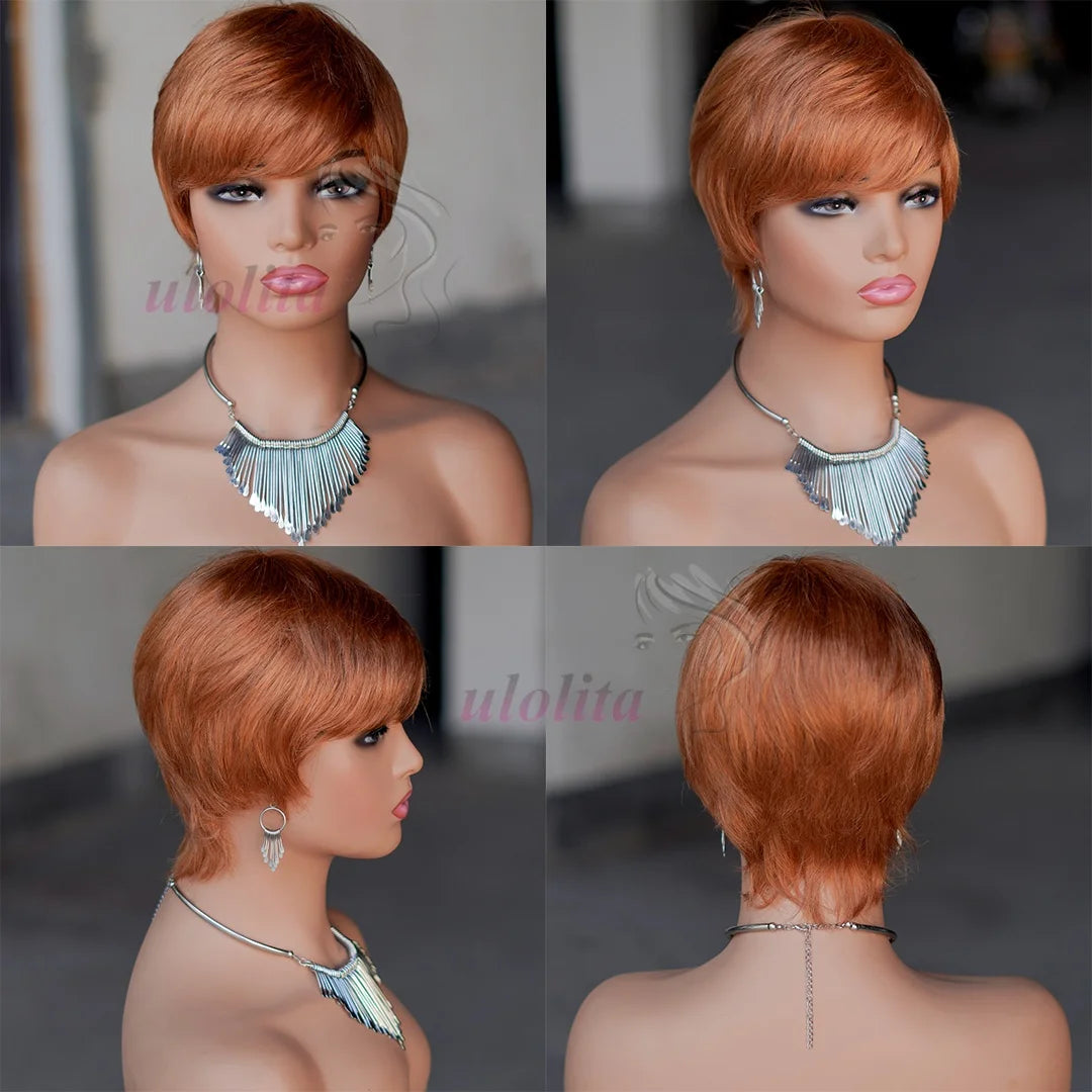 Short Straight Bob Wig Pixie Cut Wig Human Hair For Women With Bangs Brazilian Virgin Hair Non Lace front Cheap Wig Wholesale