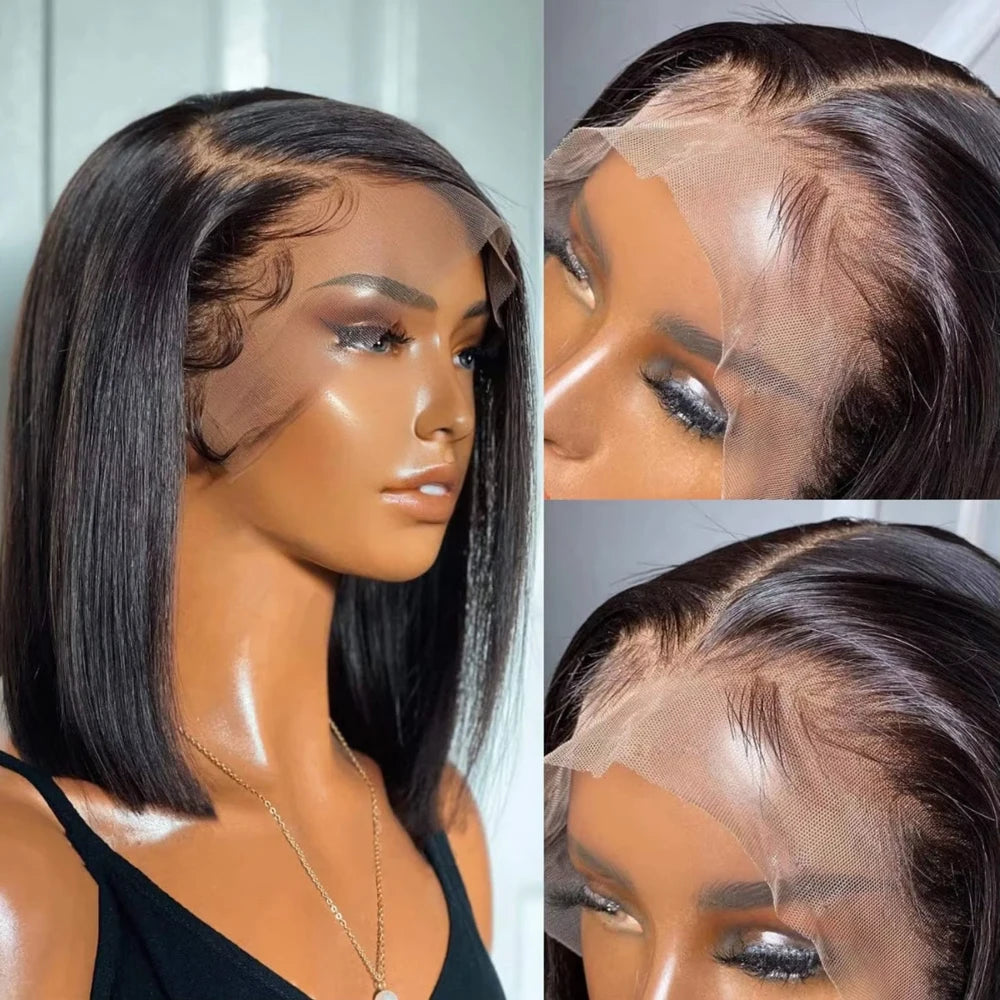 14Inch Bob Wig Human Hair 13x4 Straight Lace Front Wigs Human Hair 180% Density 15A Straight Bob Wigs For Black Women Pre Plucke