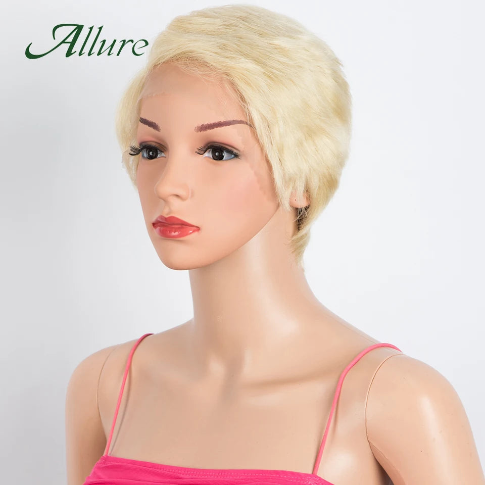 Short Pixie Cut Human Hair Wigs Natural Black Colored Hair T Part Lace Wig Brazilian Cheap Blonde 613 Ombre Remy Hair Wig Allure