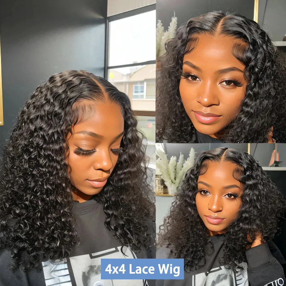 250% Density HD 13x4 Lace Jerry Curly Bob Wig 4x4 Lace Closure Loose Deep Wave Lace Front Human Hair Wig 100% Remy Human Hair