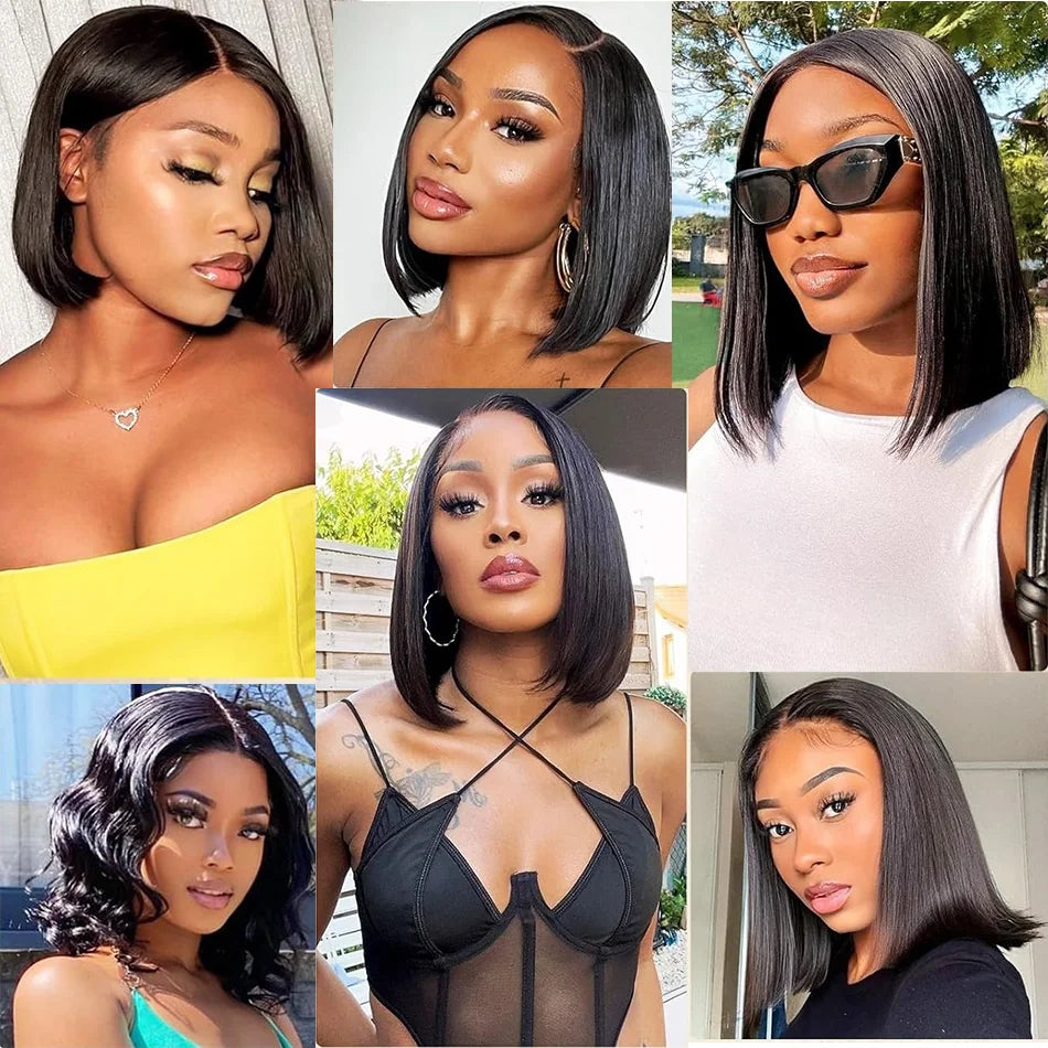 4X4 Straight Short Bob Wig Closure Brazilian Remy Human Hair 180% 13X4 Lace Front Wig Pre plucked 8 10 12 14 16 inch For Women