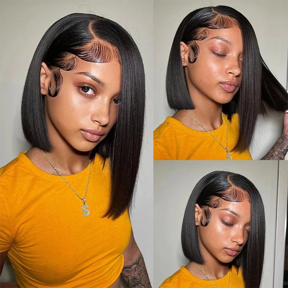 Bob Wig Human Hair 13x4 Lace Front Wig 200% Density Short Straight Frontal Bob Wig Transparent Lace Pre Plucked With Baby Hair