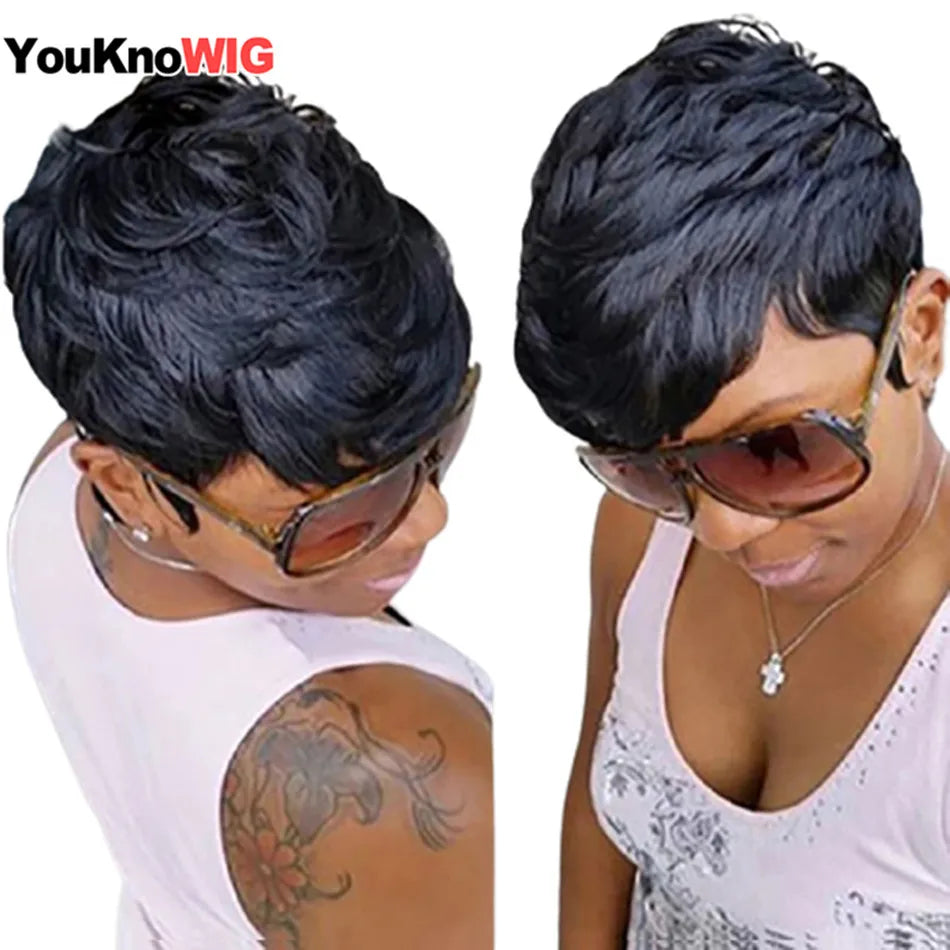 Pixie Cut Wig Full Machine Made perruque cheveux humain Short Bob парики женские Cheap No Lace Brazilian Remy Hair wig for Women