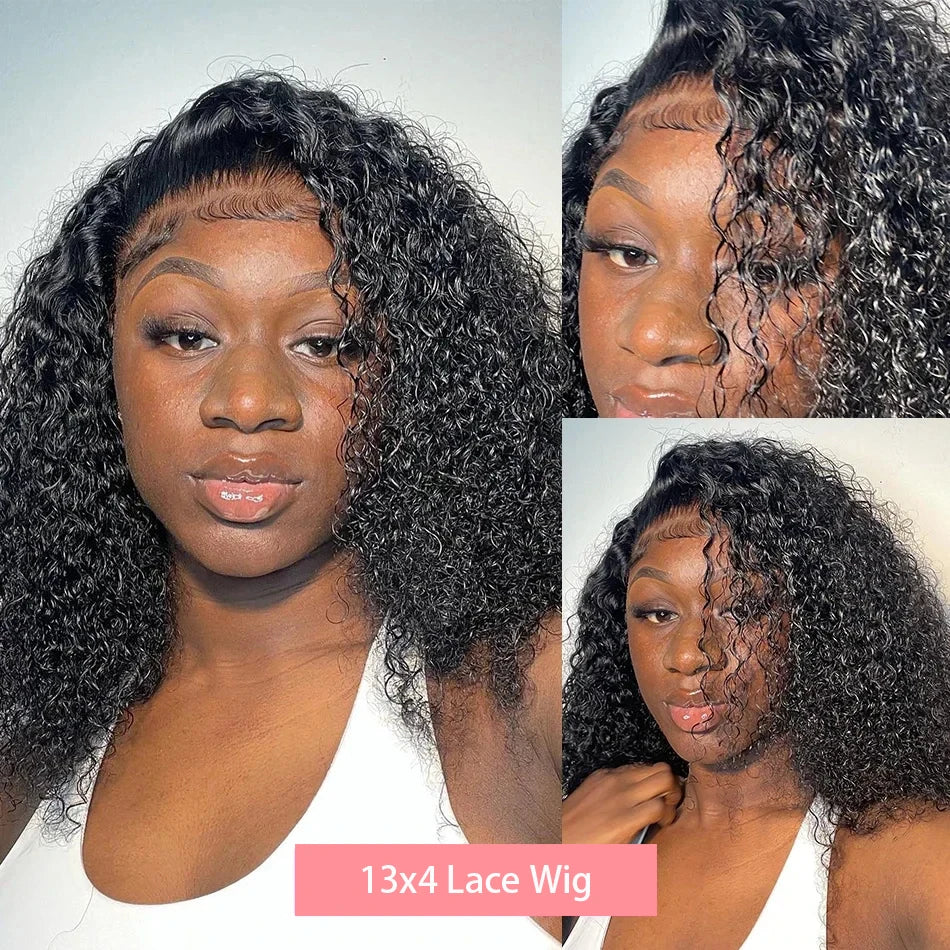 200% Short Curly Bob Wigs Lace Front Human Hair Wigs 13x4 4x4 Deep Wave Lace Frontal Wigs 100% Human Hair Brazilian Hair 14 Inch