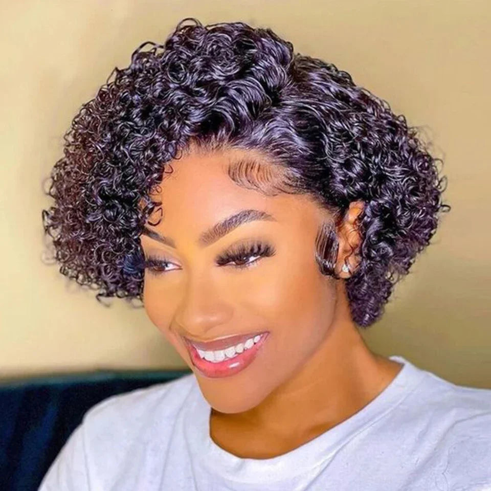 Short Bob Wig Pixie Cut Wig Curly Human Hair Wigs For Women 13x1 Lace Front Wigs Peruvian Deep Wave Lace Wig Preplucked Hairline