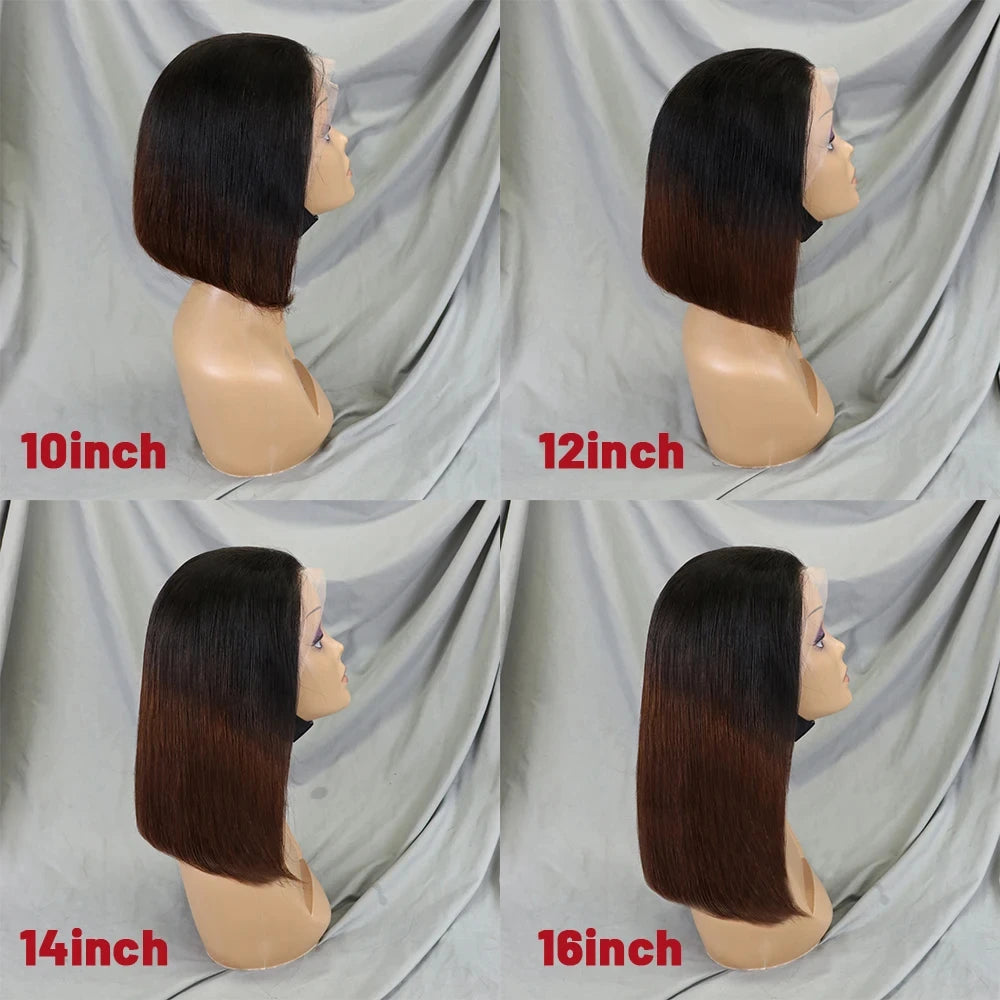 10-16 Inch 200% Density Straight Bob Wigs 30T4 Ombre Transparent 13x4 Lace Frontal Wigs Brazilian Remy Human Hair Wigs for Women