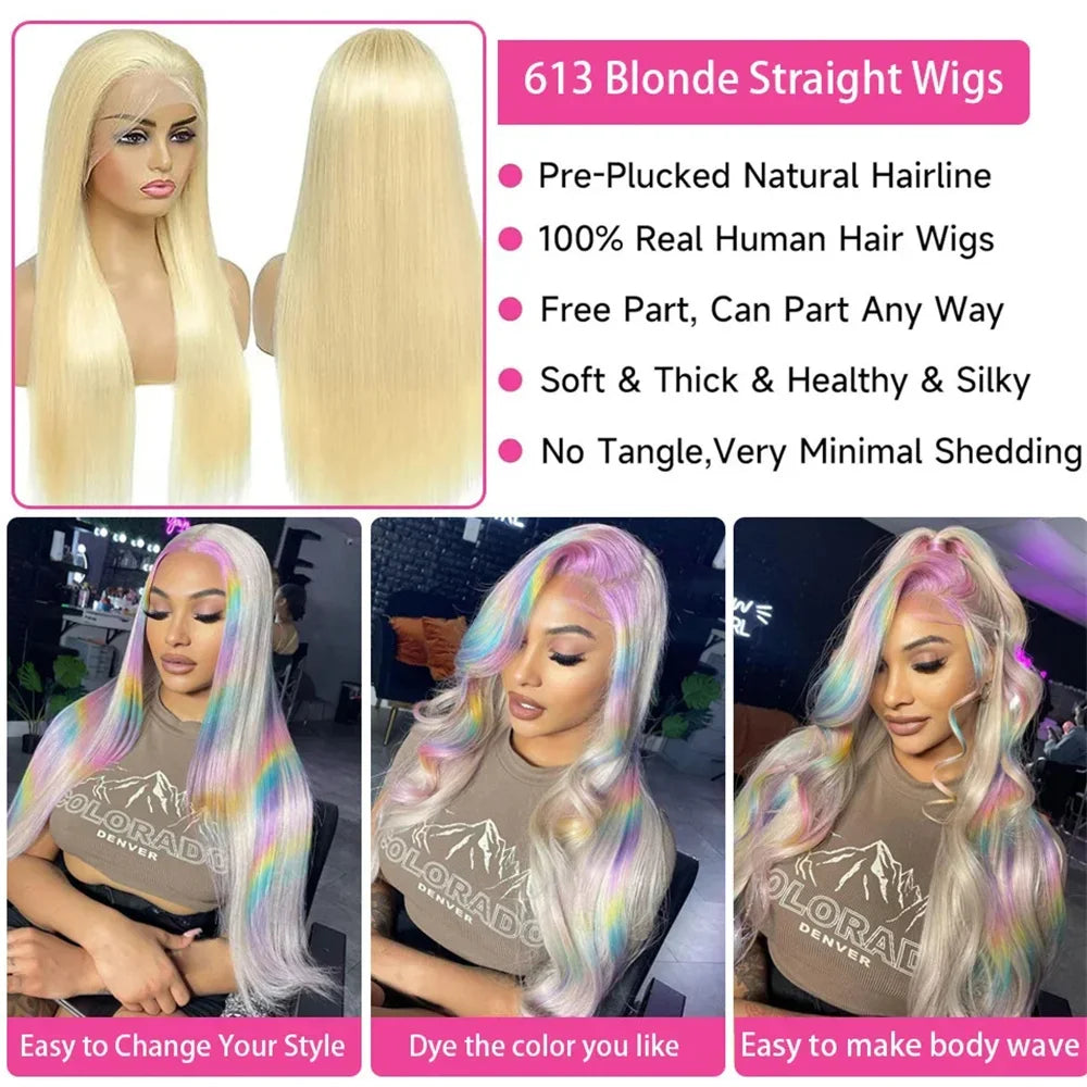 30 40 Inch Straight Blonde 613 Hd Lace Frontal Wig 13x4 Lace Front Colored Wig 13x6 Transparent Human Hair Wigs For Black Women