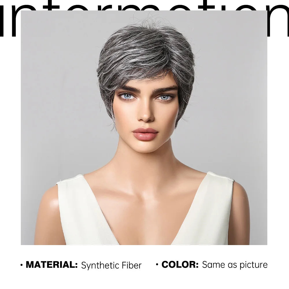 Short Pixie Cut Grey Human Hair Wig 8 Inch Layered Fashion Blend Human Hair Wig for Women Daily Use Hair Machine Made Cheap Wigs