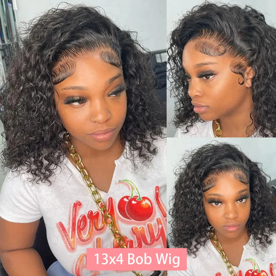 200% Short Curly Bob Wigs Lace Front Human Hair Wigs 13x4 4x4 Deep Wave Lace Frontal Wigs 100% Human Hair Brazilian Hair 14 Inch