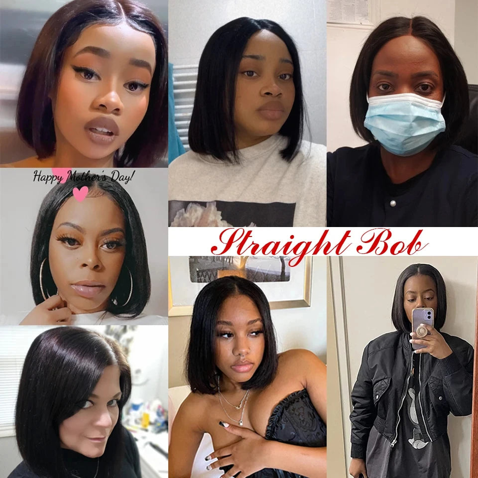 Ready To Go Short Straight Bob 100% Human Hair Lace Wig For Women Brazilian Remy Hair Pixie Middle Part Lace Easy Wear