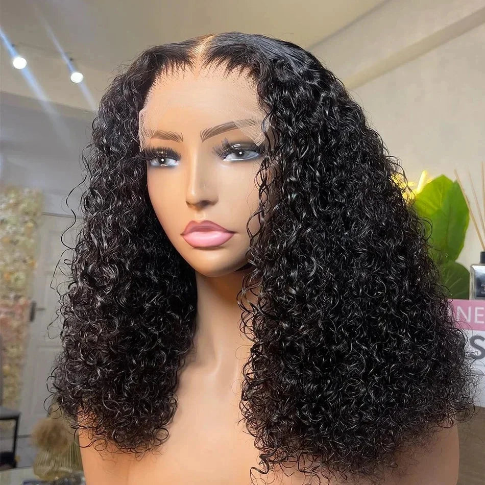 Curly Wig 100% Human Hair 13x4 Lace Frontal Brazilian Remy Wigs Natural Black 4x4 Lace Front 200%