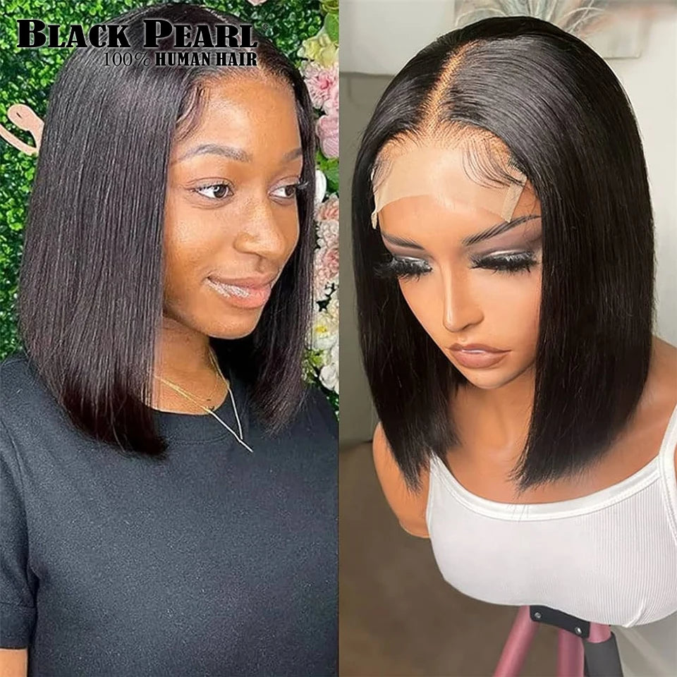 Black Pearl Brazilian Short Bob Wigs 100% Human Hair HD Transparent Lace Front Wigs For Black Women Pre Plucked with Baby Hair