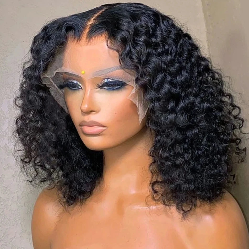 Short 8 to 16 Inch Water Wave Bob Human Hair Wig Pre Plucked 13X4 Lace Brazilian Curly Human Hair Bob Wigs For Women and Girls