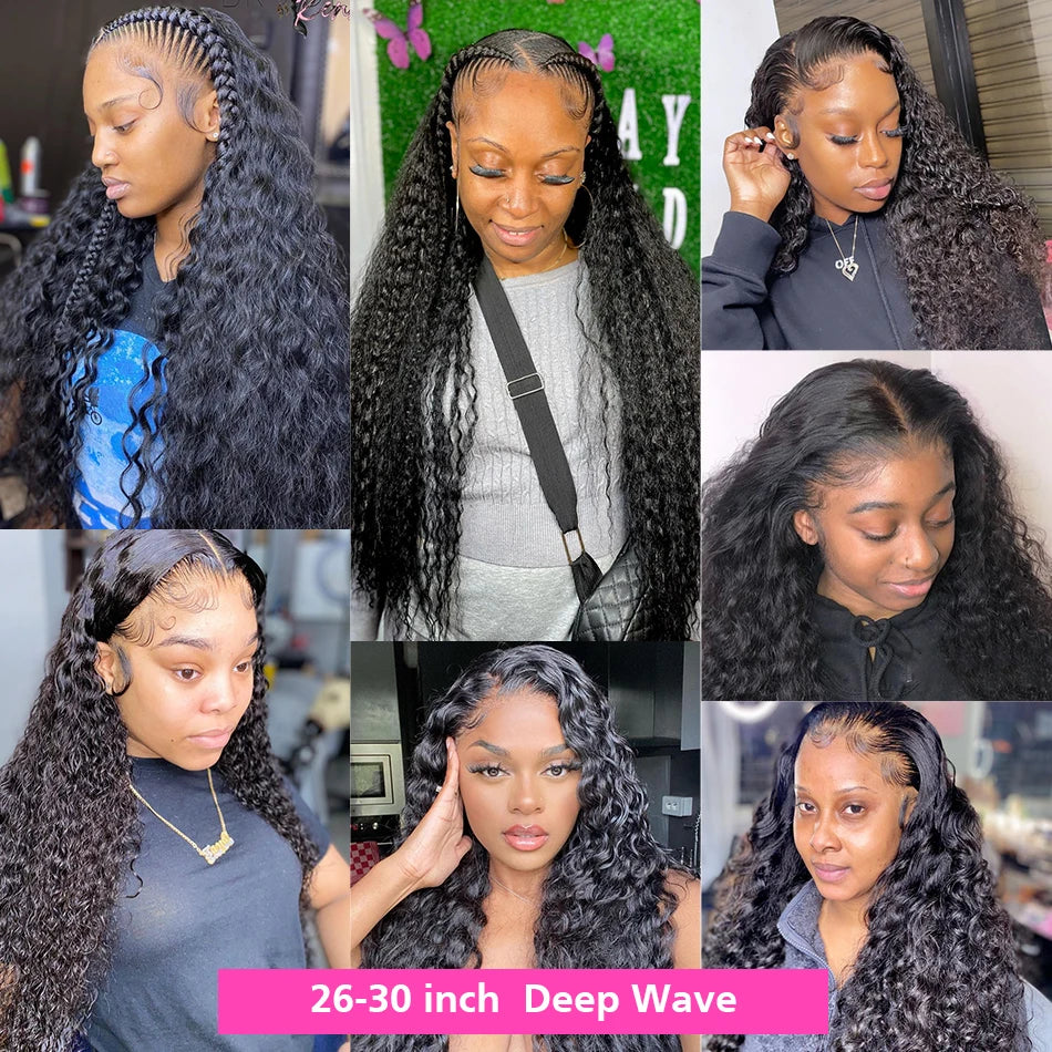 30 40 Inch Deep Wave Frontal Wig Transparent 13x4 13x6 Hd Lace Frontal Human Hair Wigs Water Curly  Lace Frontal Wigs For Women