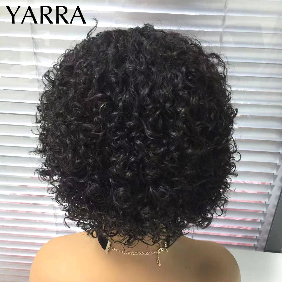 Short Pixie Cut Wig Human Hair 6 Inch 13x1  Brazilian Remy Hair Curly Bob Wig Transparent Lace Wig Preplucked Hairline Yarra