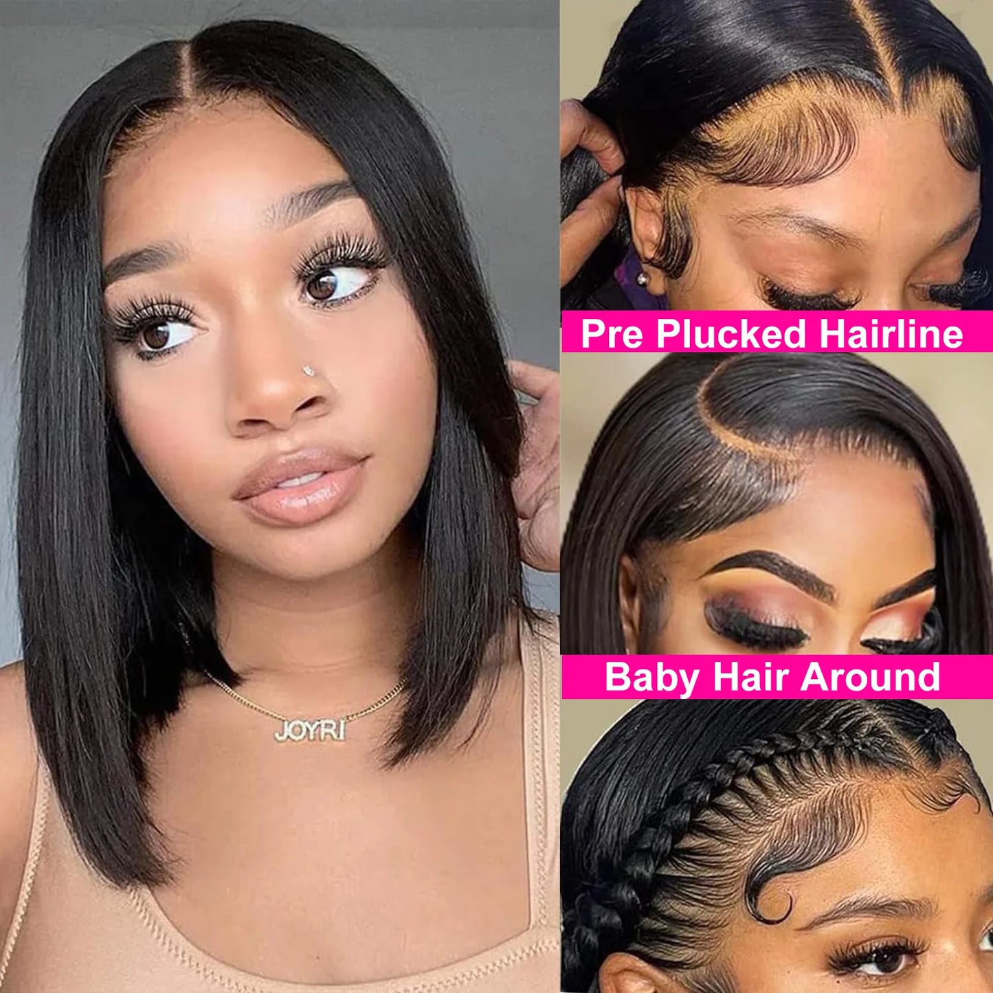 4X4 Straight Short Bob Wig Closure Brazilian Remy Human Hair 180% 13X4 Lace Front Wig Pre plucked 8 10 12 14 16 inch For Women