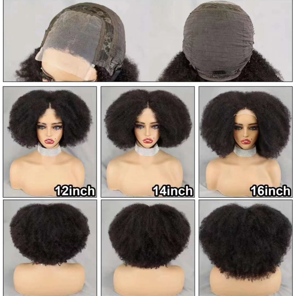 350% Density 4x4 Lace Closure Hair Wigs Remy Human Hair Bob Wigs 12-16 Inch Natural Kinky Afro Curly Hair Wigs for Black Women