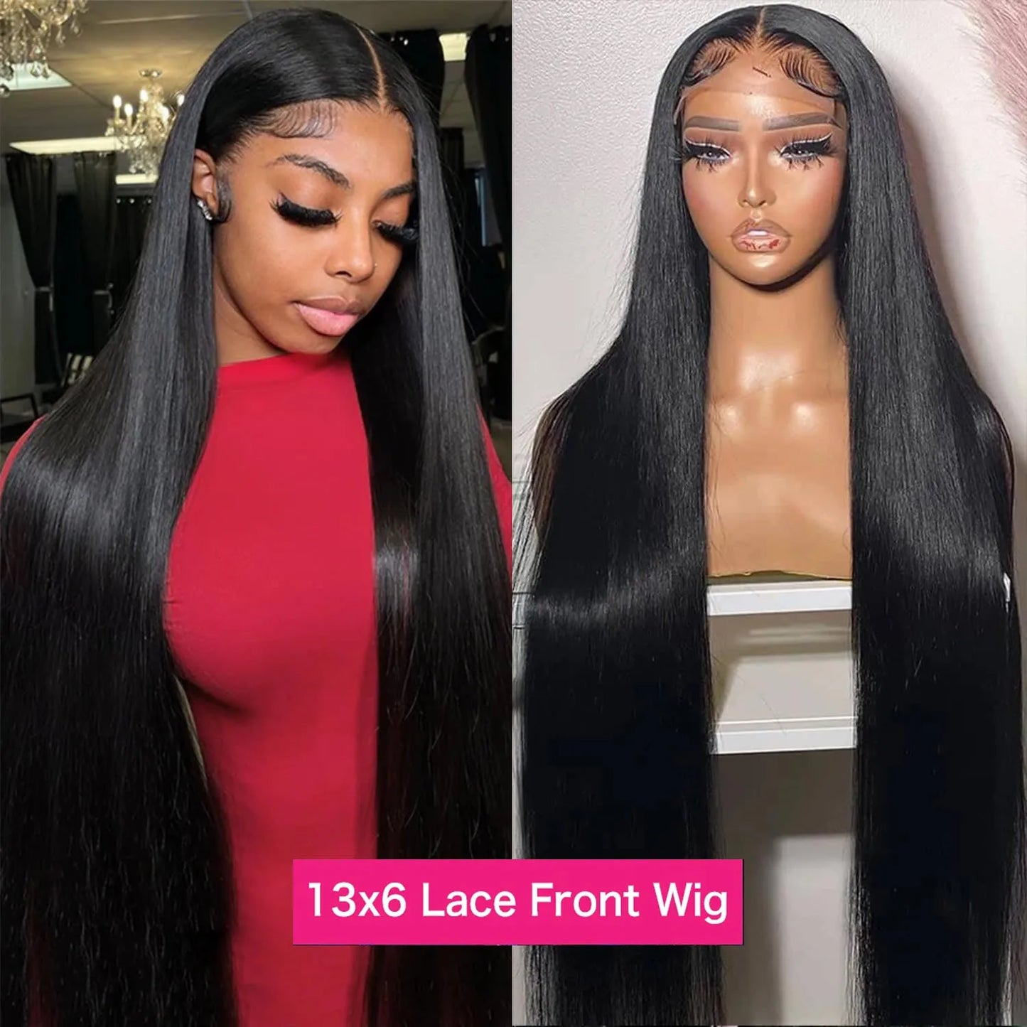 Wear Go Glueless Wig Bone Straight 13x6 HD Lace Front Wigs Human Hair Pre Plucked Glueless Lace Frontal Wigs Natural Black Color