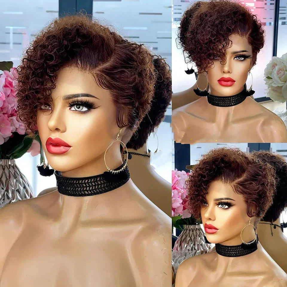 Short Bob Wig Pixie Cut Wig Curly Human Hair Wigs For Women 13x1 Lace Front Wigs Peruvian Deep Wave Lace Wig Preplucked Hairline