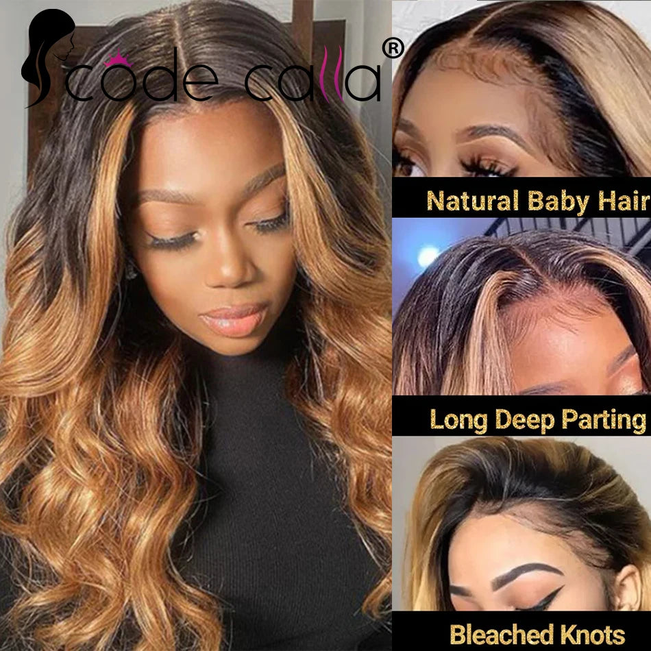 Ombre Brown13x4 HD Lace Front Wigs Human Hair Bone Body Wave 13x4 Human Hair Lace Frontal Wigs Transparent Lace Wig For Women