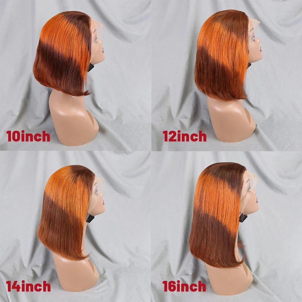 10-16 Inch 200% Density Straight Bob Wigs 30T4 Ombre Transparent 13x4 Lace Frontal Wigs Brazilian Remy Human Hair Wigs for Women