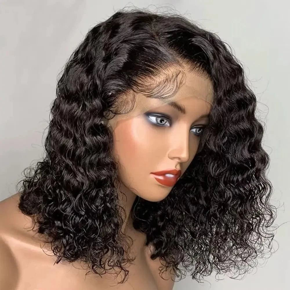 Water Wave 13x4 Bob Wigs Curly Deep Wig 100% Human Hair Wig 4x4 Lace Frontal Wigs For Women Pre Plucked 12 14 16 Inch Human Hair